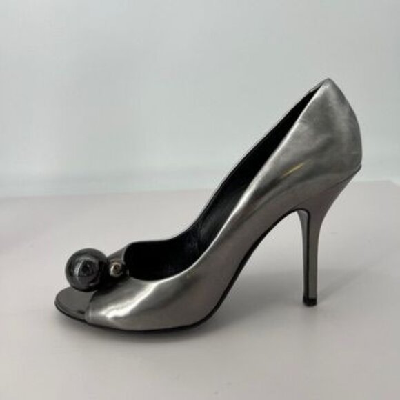 Pierre Hardy Womens Silver Metallic Leather Peep Toe Heels size 8 / 38.5 - Picture 6 of 11